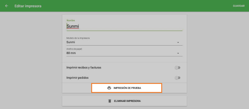 el botón ‘Impresión de prueba’