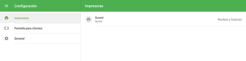 SUNMI impresora en la lista