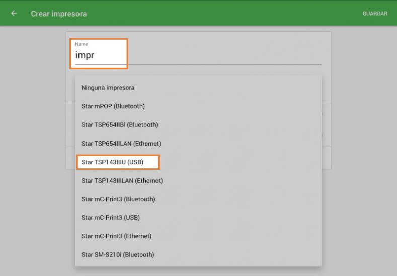 la lista de "modelos de impresora"