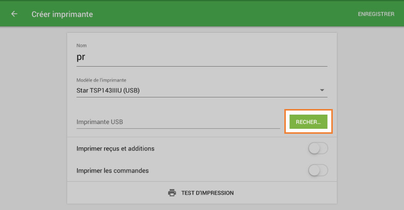 Appuyez sur le bouton "Rechercher" pour rechercher votre imprimante.