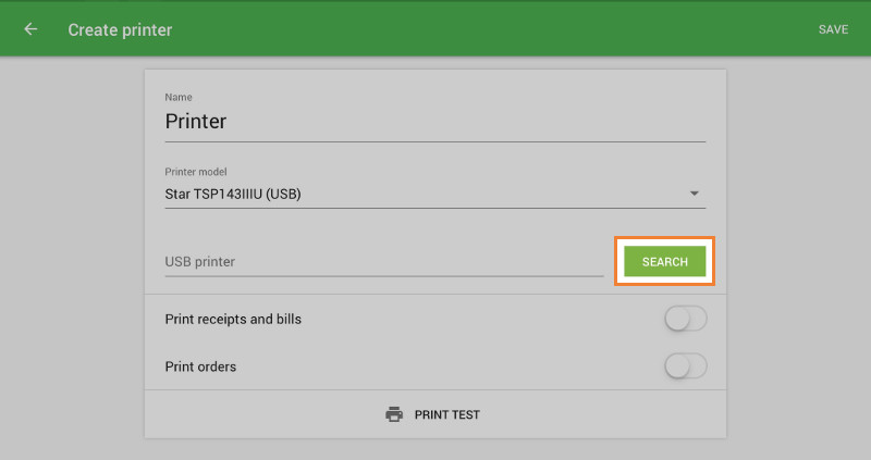 ‘Search’ printer button