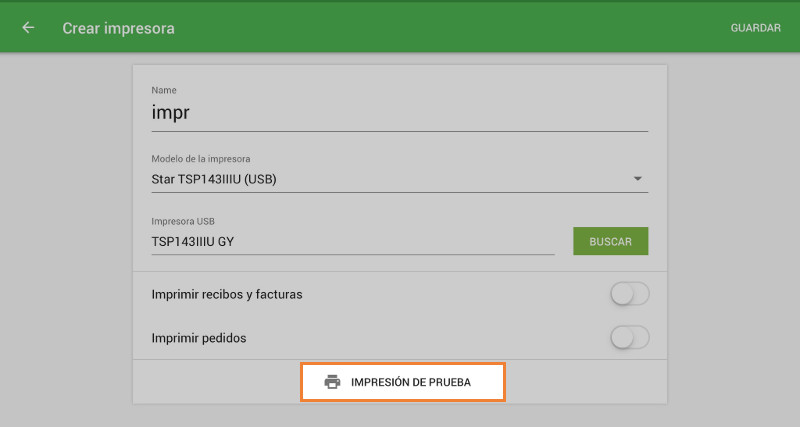 la opción “Impresión de prueba”
