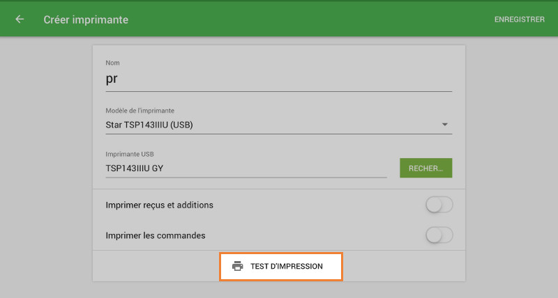 le bouton ‘Imprimer test’ 