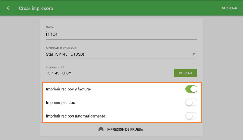 la configuración de impresora