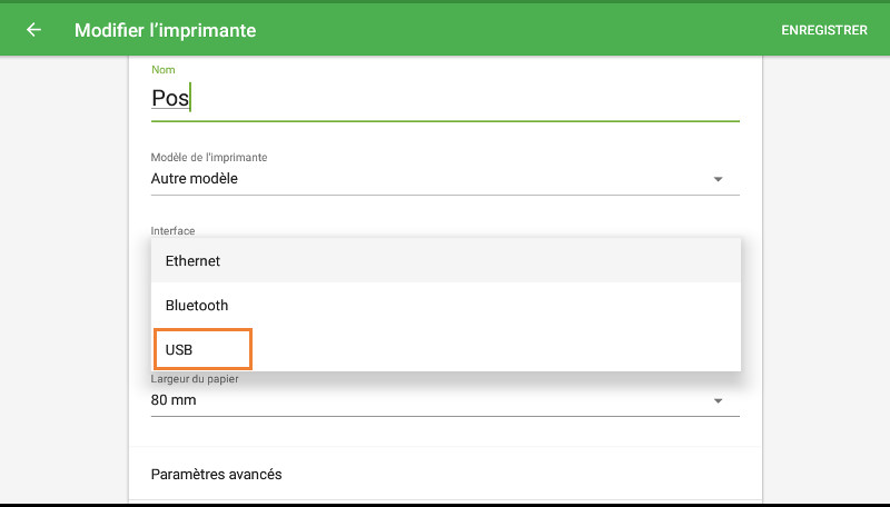 et sélectionnez la clé USB dans le domaine de le « Interface ».