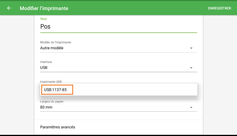 sélectionnez votre imprimante dans le menu déroulant