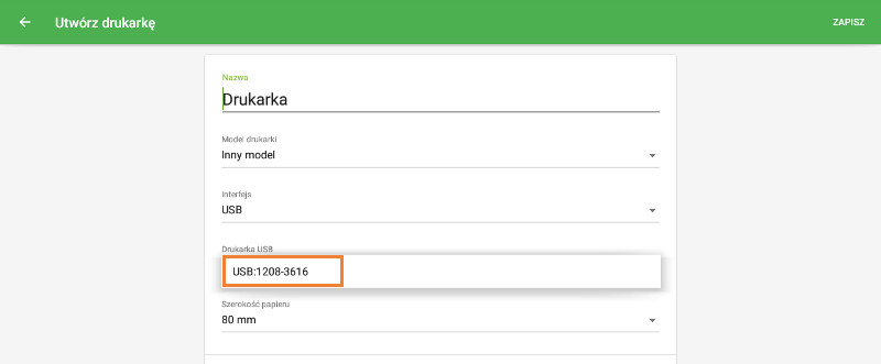 wybierz drukarkę z rozwijanego menu