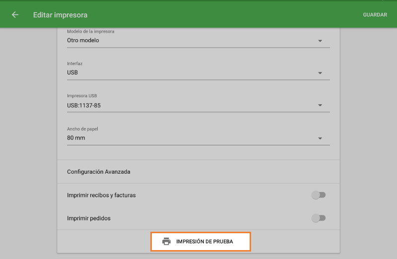 Click en el botón “Impresión de prueba”