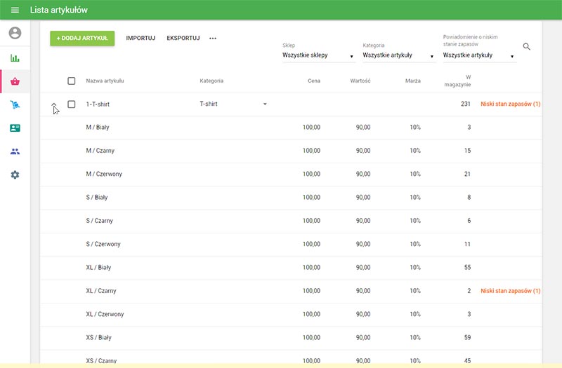 Możesz widzieć artykuł z wariantami na liście artykułów