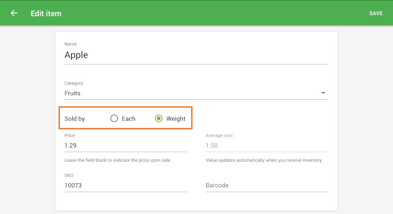 Weight selection at Sold by option