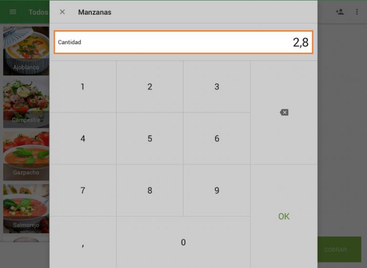 Ingrese el peso correspondiente del artículo