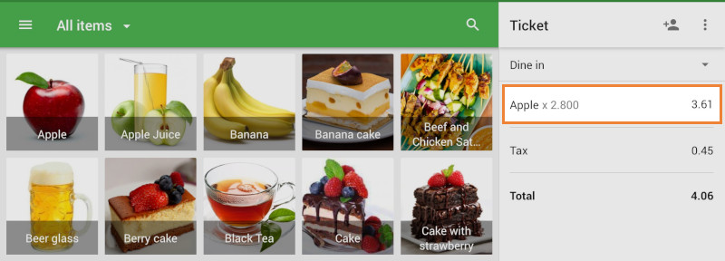 the ticket with the item price