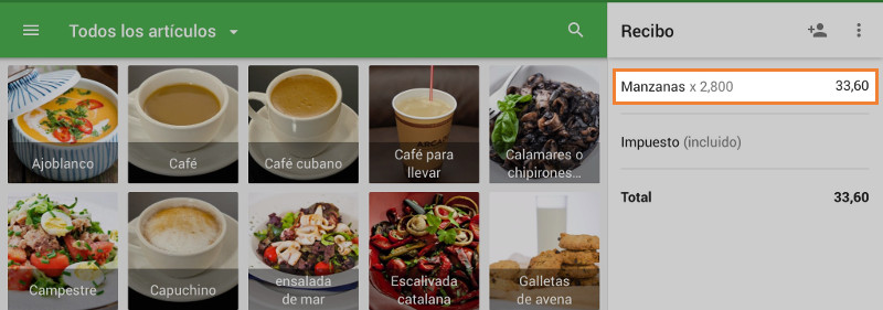 El artículo se agregará al ticket