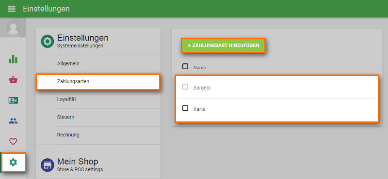 auf "Zahlungsarten"  Tagesabschluss