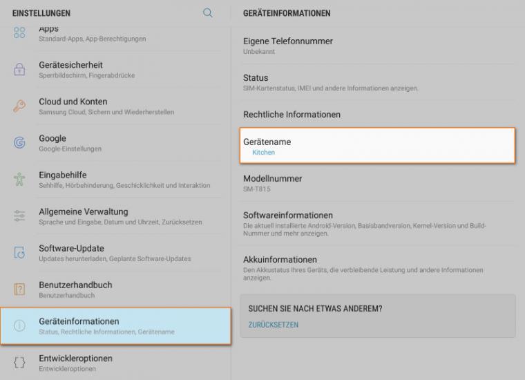 tippen Sie auf "Gerätename"