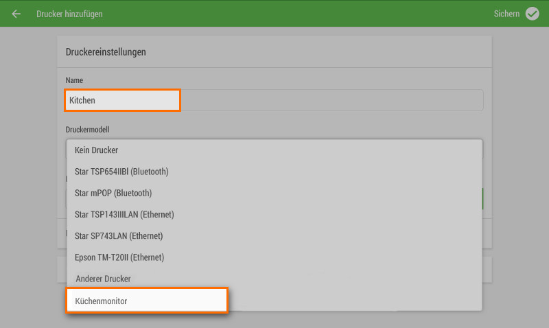 wählen Sie Küchenmonitor aus dem Drop-Down-Menü