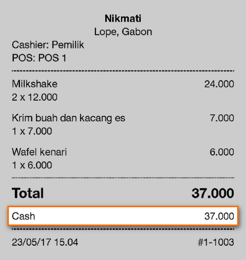 Informasi tentang jenis pembayaran di cek.