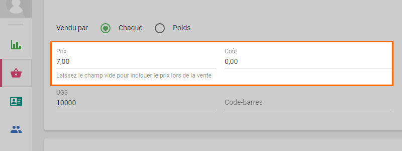 ‘Create item’ form Price