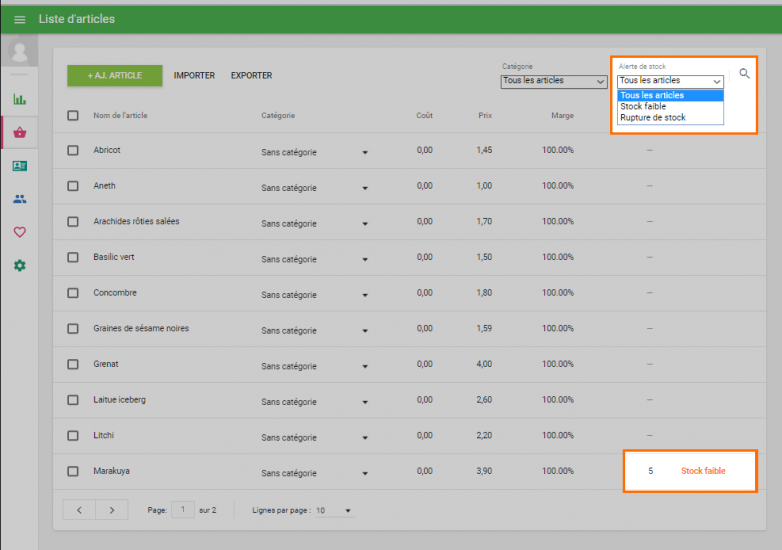 Vous pouvez utiliser le filtre «Stock d'alerte