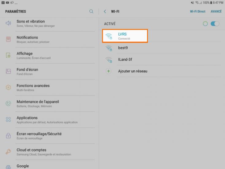 Dans les paramètres sur votre chèque de périphérique mobile le réseau, vous êtes connecté à.