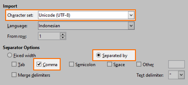 Correct options for opening CSV file