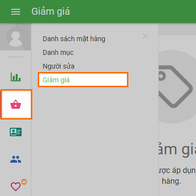‘Discounts’ the ‘Items’ menu section
