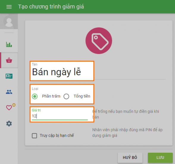 Create discount form