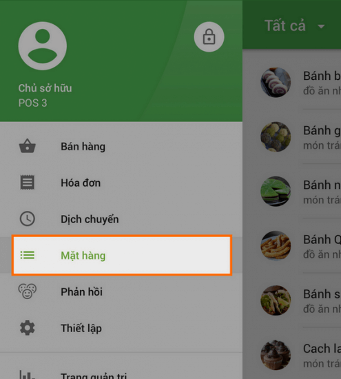 section ‘Items’ in the App's menu