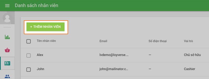 Nhấp vào nút 'Thêm nhân viên'.