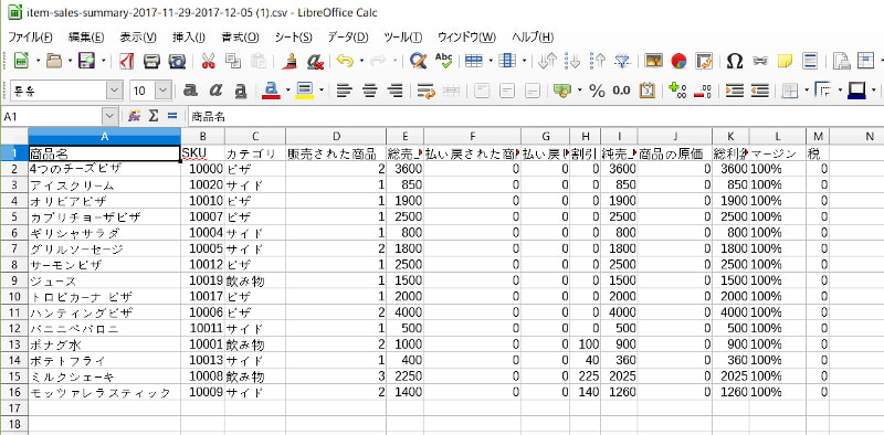 エクスポートされた売上レポート