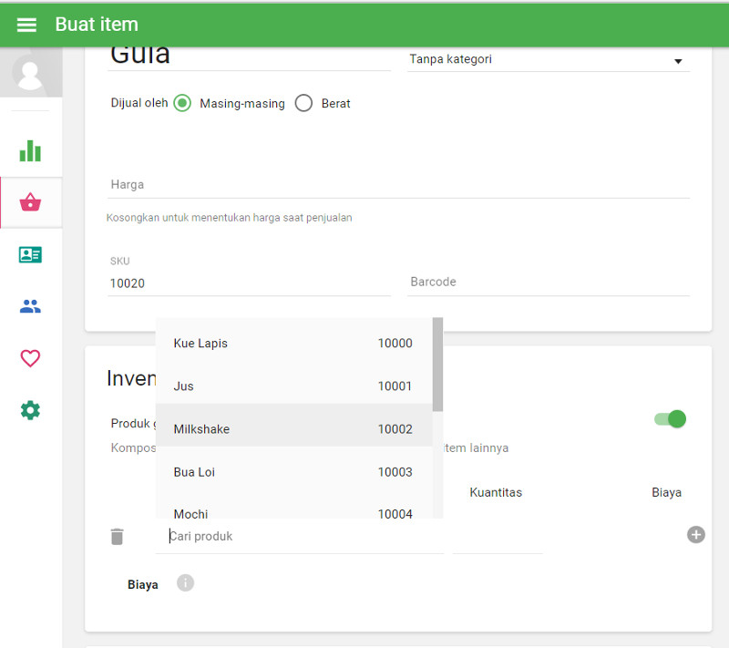 Tambahan komponen satu persatu
