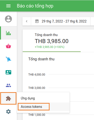 Vào phần Back Office và mở mục Token Truy cập