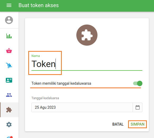 Setelah mengeklik tombol ’Simpan’, token Akses akan dibuat