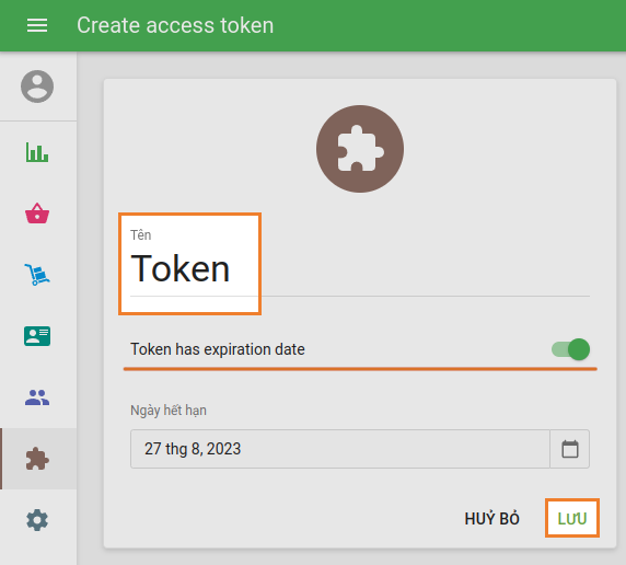 Sau khi nhấp vào nút Lưu, Token truy cập sẽ được tạo