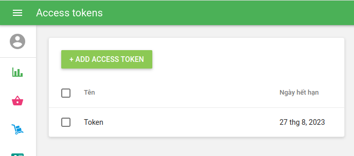 Bạn có thể xem các token đã tạo và tạo các token mới