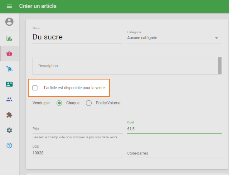 L’article est disponible pour la vente
