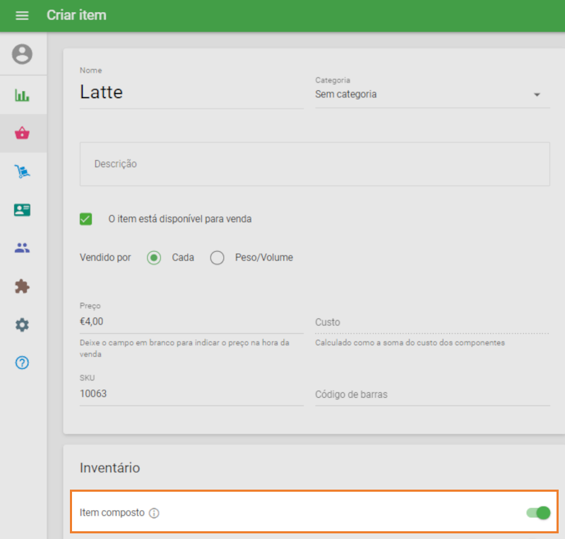 Opção 'Item composto'