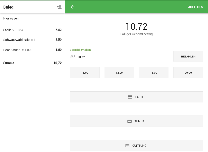 Schritt der Verkaufsregistrierung eine Zahlungsart