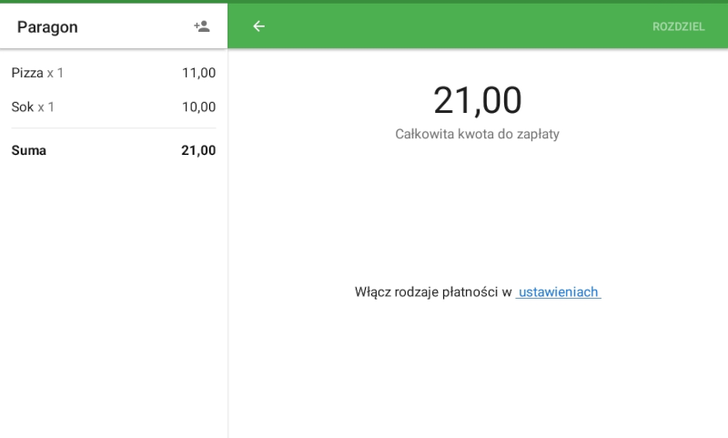 Jeśli w punkcie sprzedaży nie ma dostępnych form płatności dla danego sklepu, w ustawieniach Panelu Administracyjnego pojawi się komunikat z propozycją włączenia rodzaju płatności