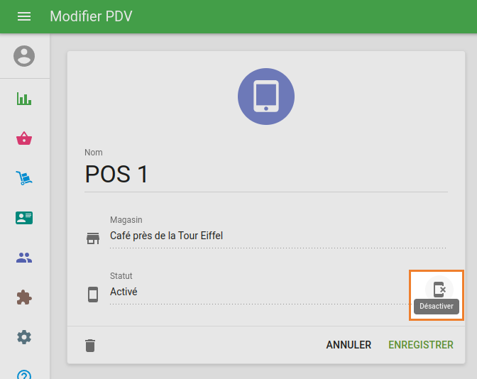 la carte de modification d'un PDV