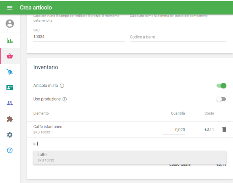 Aggiungi i componenti uno per uno