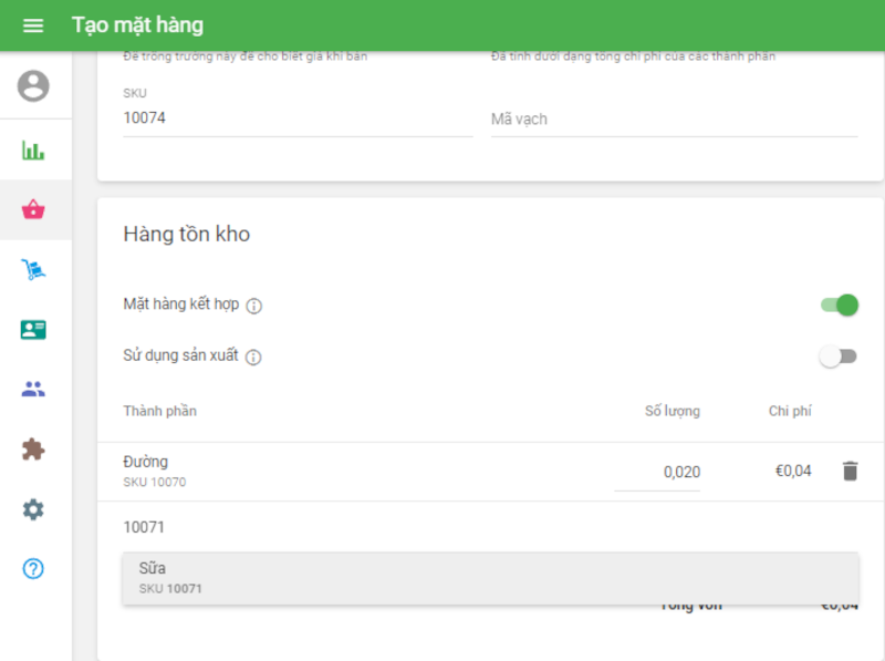 Thêm các thành phần một, bằng cách tìm kiếm cho họ trong danh mục.