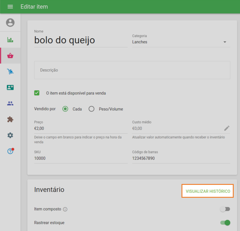 botão Visualizar histórico