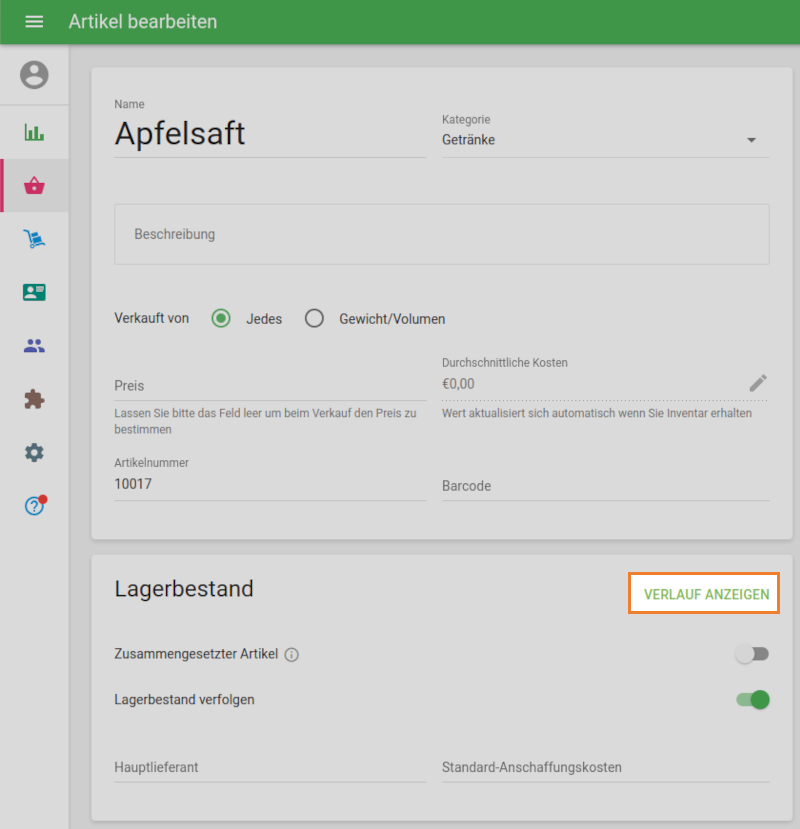 Schaltfläche 'Verlauf anzeigen'