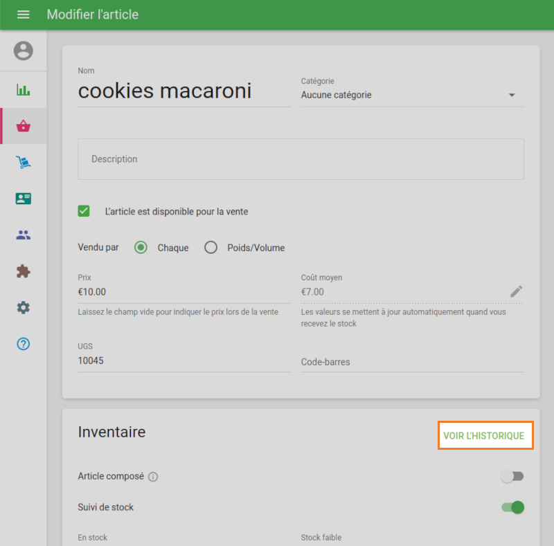 le bouton Afficher l'historique