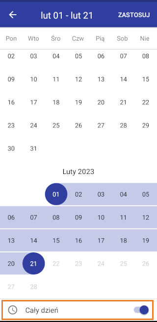 wyłącz przełącznik „Cały dzień”