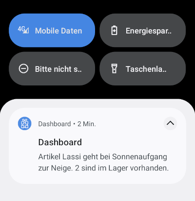 Wann immer ein Verkauf stattfindet und der Vorrat aufgebraucht ist, erhalten Sie eine Push-Benachrichtigung