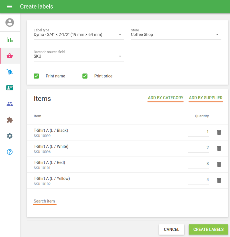 Options for adding items