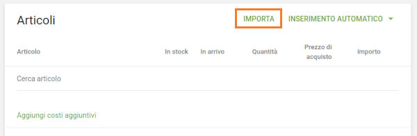 fai clic sul pulsante Importa
