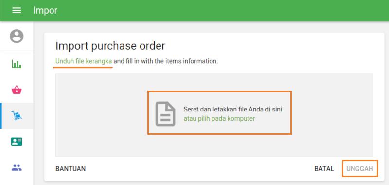 halaman impor pesanan pembelian